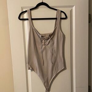 Abercrombie & Fitch Beige Lace-Up Bodysuit
